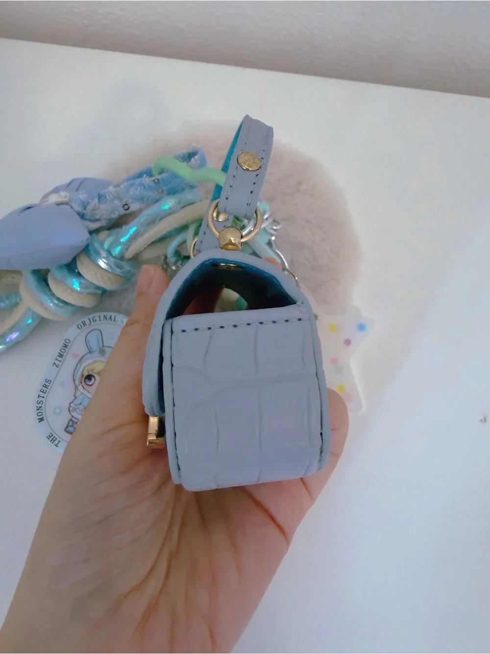 Blue DIY Bag Charm Set with Mini Croc Coin Pouch